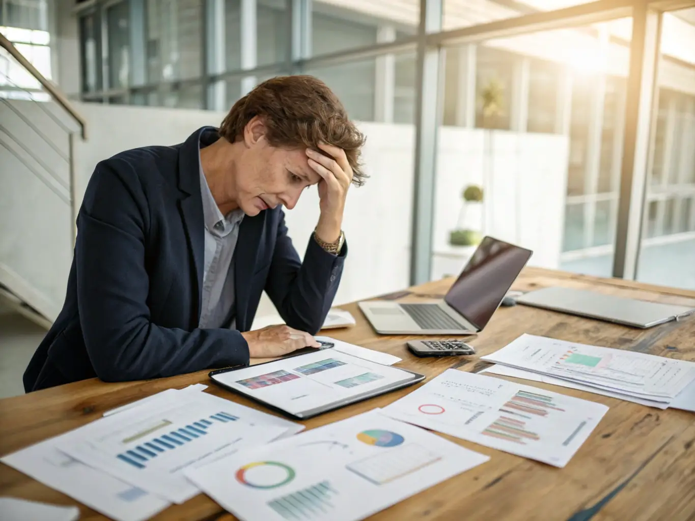 A professional business owner reviewing financial documents in a modern office setting, symbolizing strategic financial planning and funding optimization.