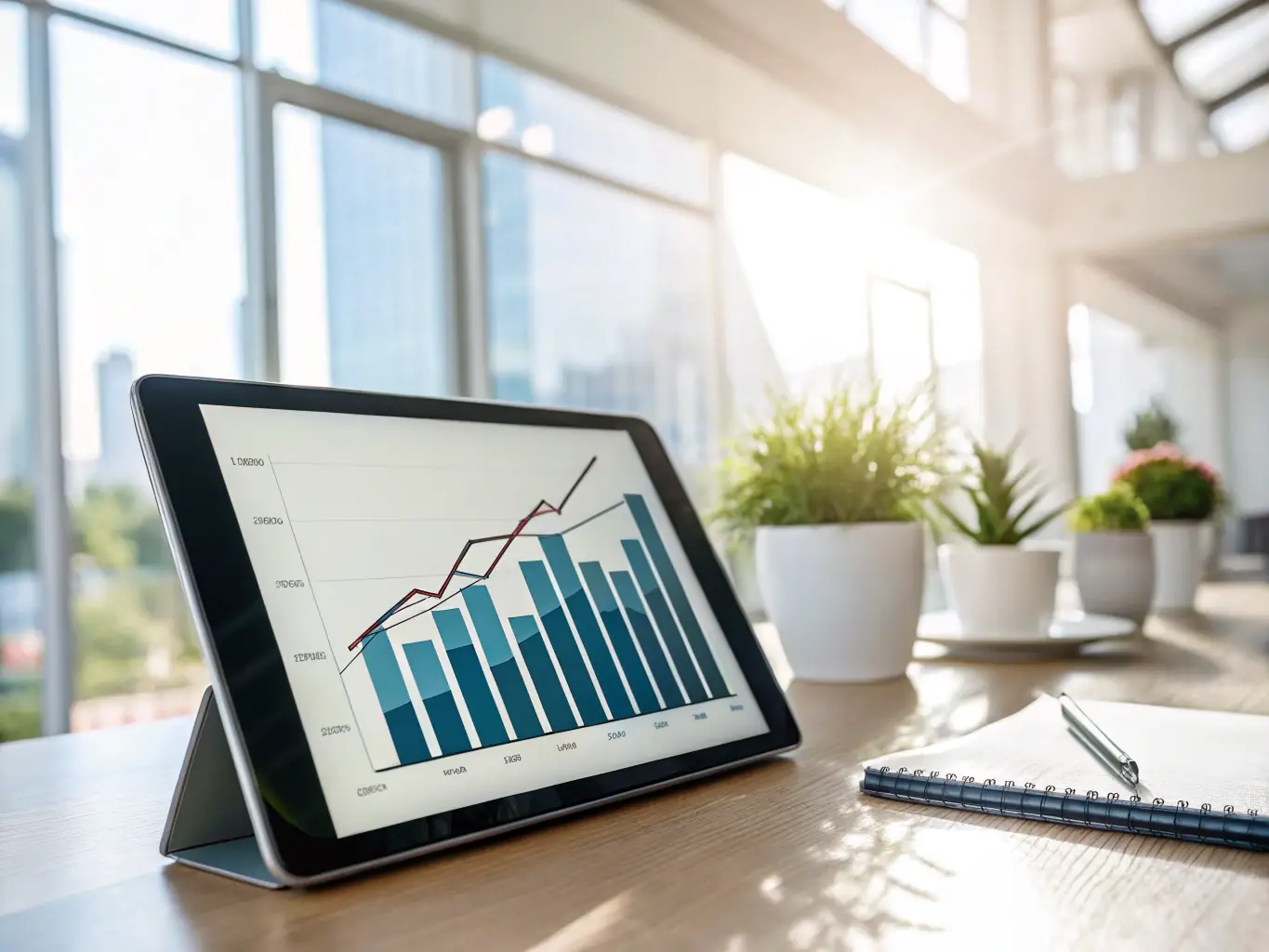 A graph showing upward trending financial growth, overlaid on an image of a thriving business environment, illustrating the positive impact of strategic funding.